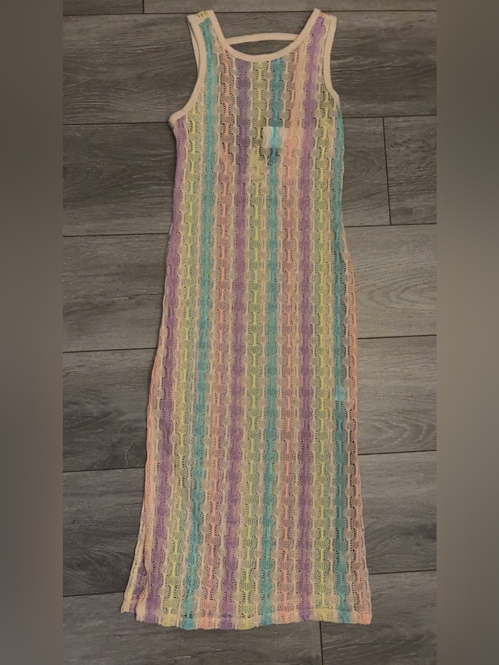 Miken Swim Size XS Multicolor Striped Crochet Swimsuit Cover Up Dress New w/Tags